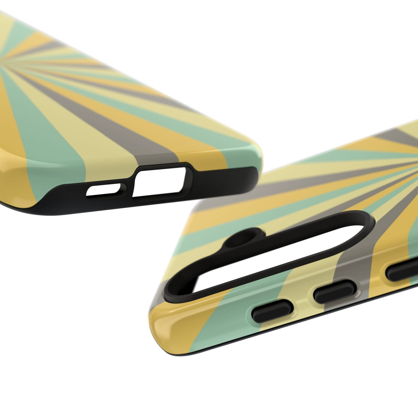 Vintage Sunburst Rays Samsung Galaxy Case – Bold 70s-Inspired Burst in Yellow, Mint, and Gray