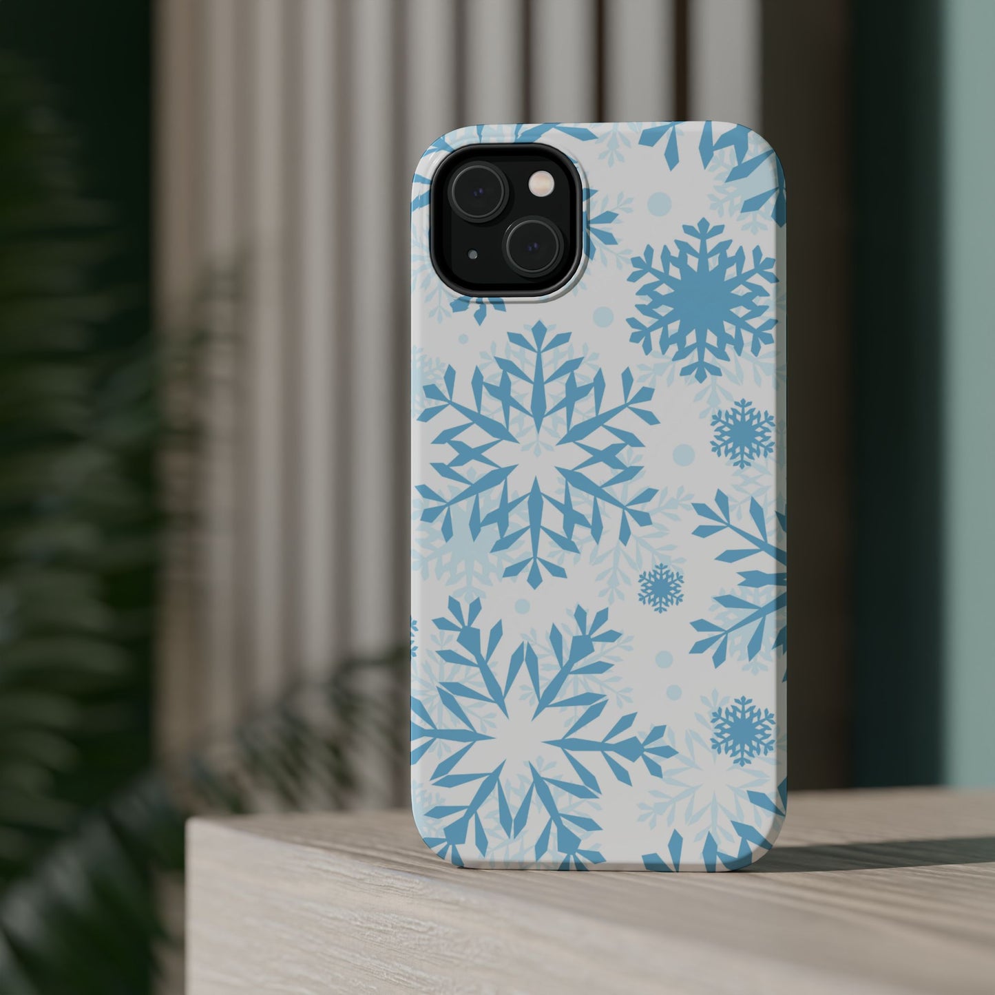 Frosty Blue Snowflakes MagSafe iPhone Case – Shockproof, Smooth Matte Finish, Dual-Layer Design