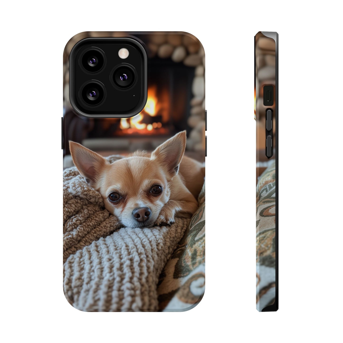 Relaxing Chihuahua by Fireplace MagSafe iPhone Case – Functional and Cozy Design