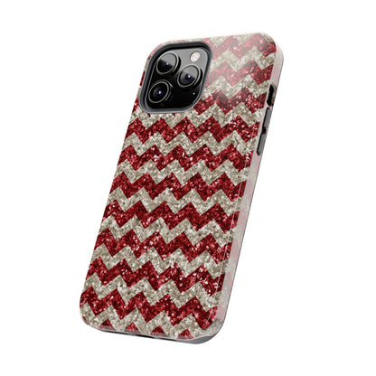 Sparkling Red & White Chevron – Glitter Illusion iPhone Case