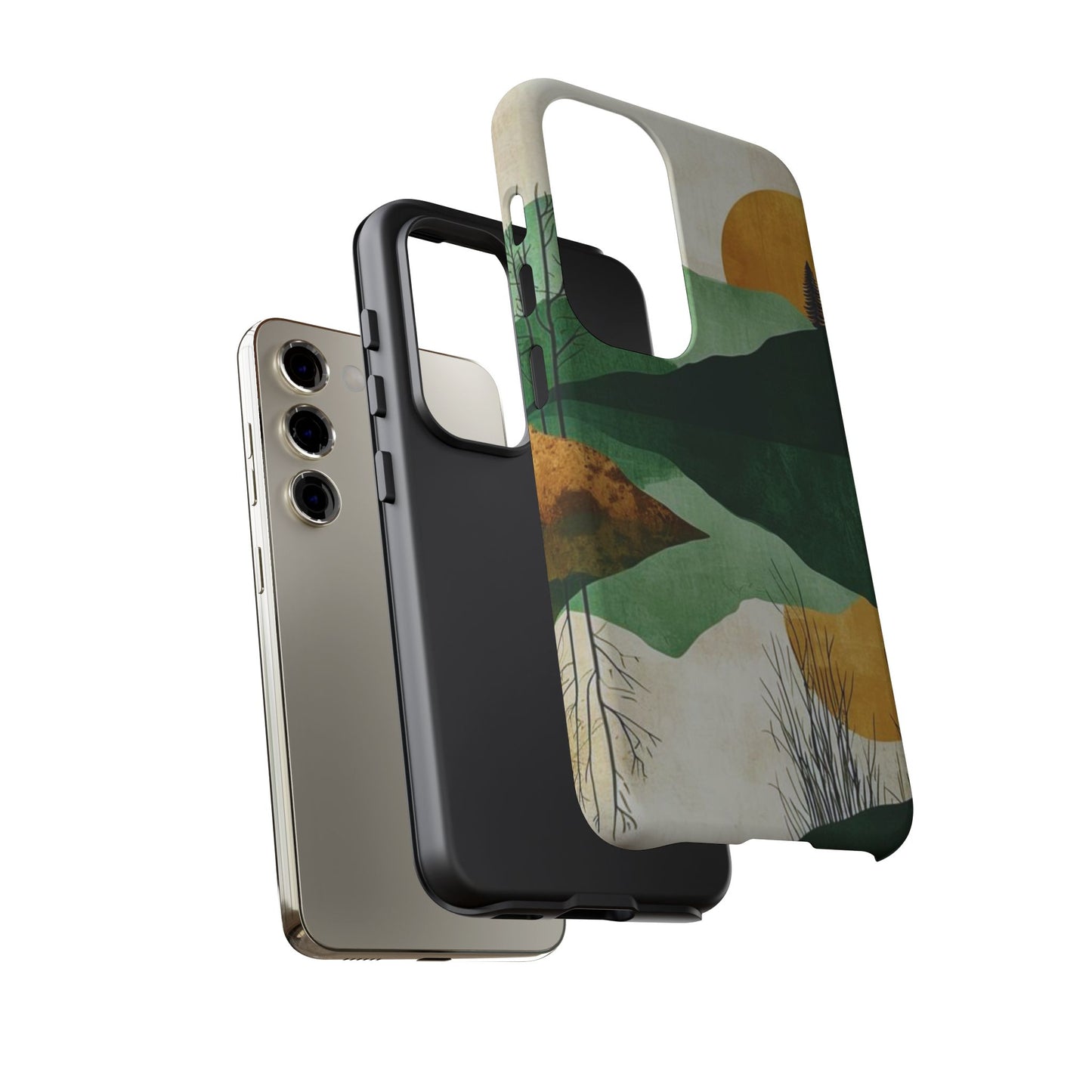 Retro Mountain Sunrise Samsung Galaxy Case – Minimalist Landscape Design, Dual-Layer Protection