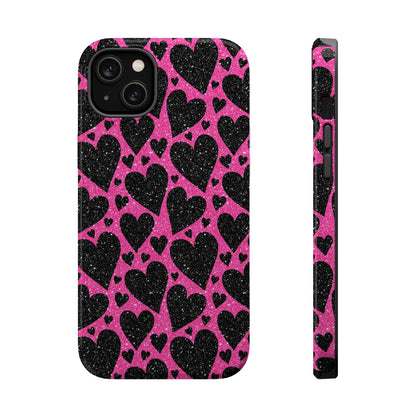 Pink Glitter Hearts MagSafe iPhone Case