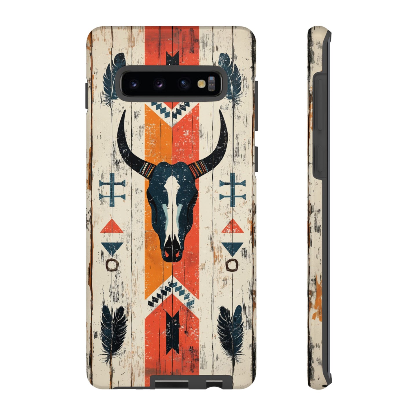Rustic Western Bull Skull Tough Samsung Galaxy Case – Distressed Wood Design, Dual-Layer Protection