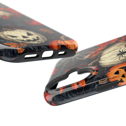 Hauntingly Elegant Halloween MagSafe iPhone Case – Pumpkins, Spiders, and Autumn Leaves Design