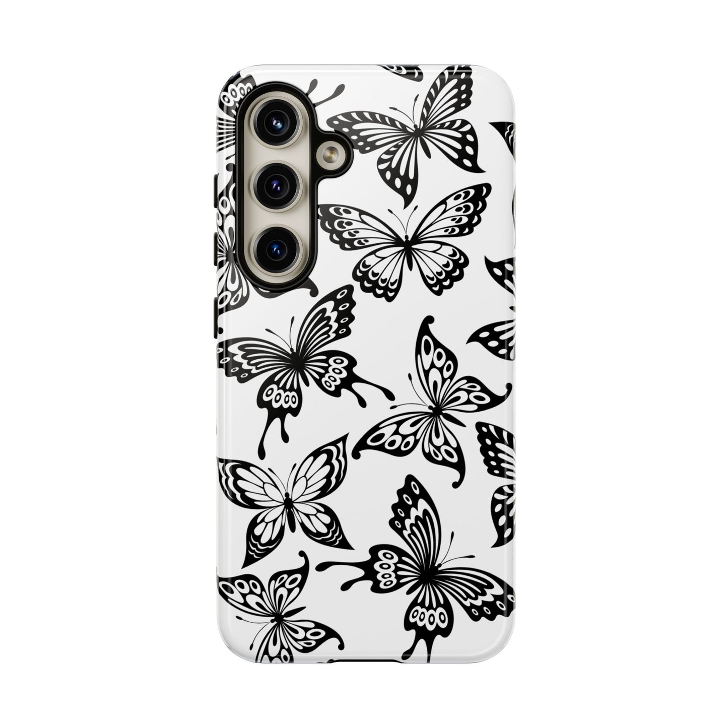 Monochrome Butterfly Pattern Samsung Galaxy  Case – Dual-Layer Protection with Matte Finish