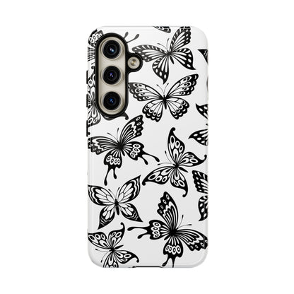 Monochrome Butterfly Pattern Samsung Galaxy  Case – Dual-Layer Protection with Matte Finish