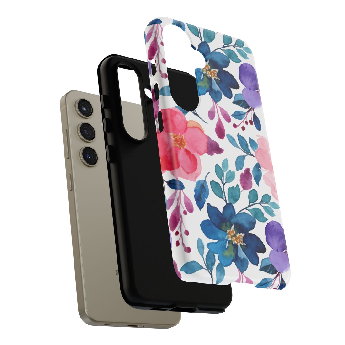 Mystic Bloom – Samsung Galaxy Case with Blue & Pink Watercolor Florals