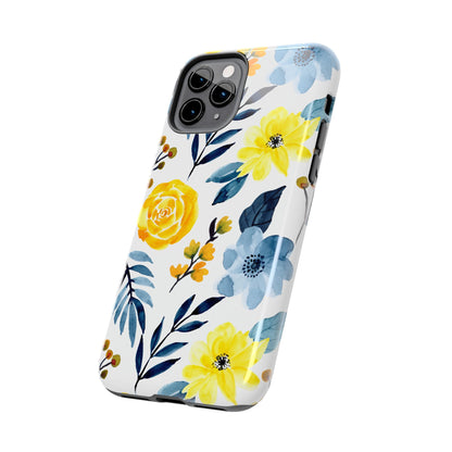 Golden Yellow & Sky Blue Floral – Watercolor Botanical iPhone Case