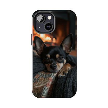 Cozy Chihuahua Fireplace iPhone Case – Warm and Stylish Design