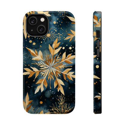 Gold Floral Snowflakes on Midnight Blue - MagSafe iPhone Series Case