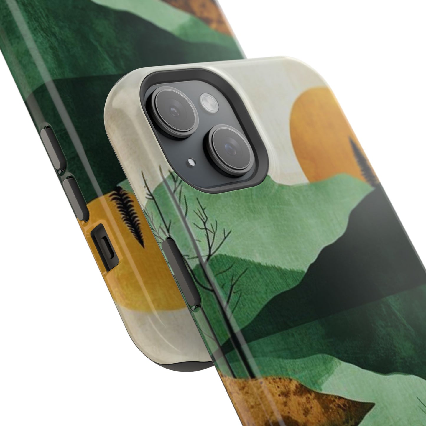 Retro Mountain Sunrise MagSafe iPhone Case – Minimalist Landscape Design, Dual-Layer Protection