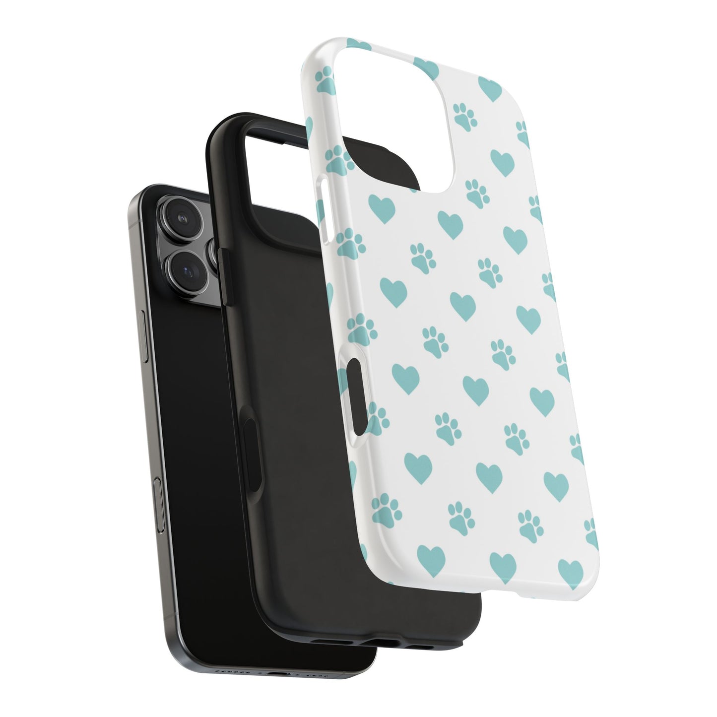 Mint Green Paw Print & Heart iPhone Case – Stylish Pet Lover’s Essential