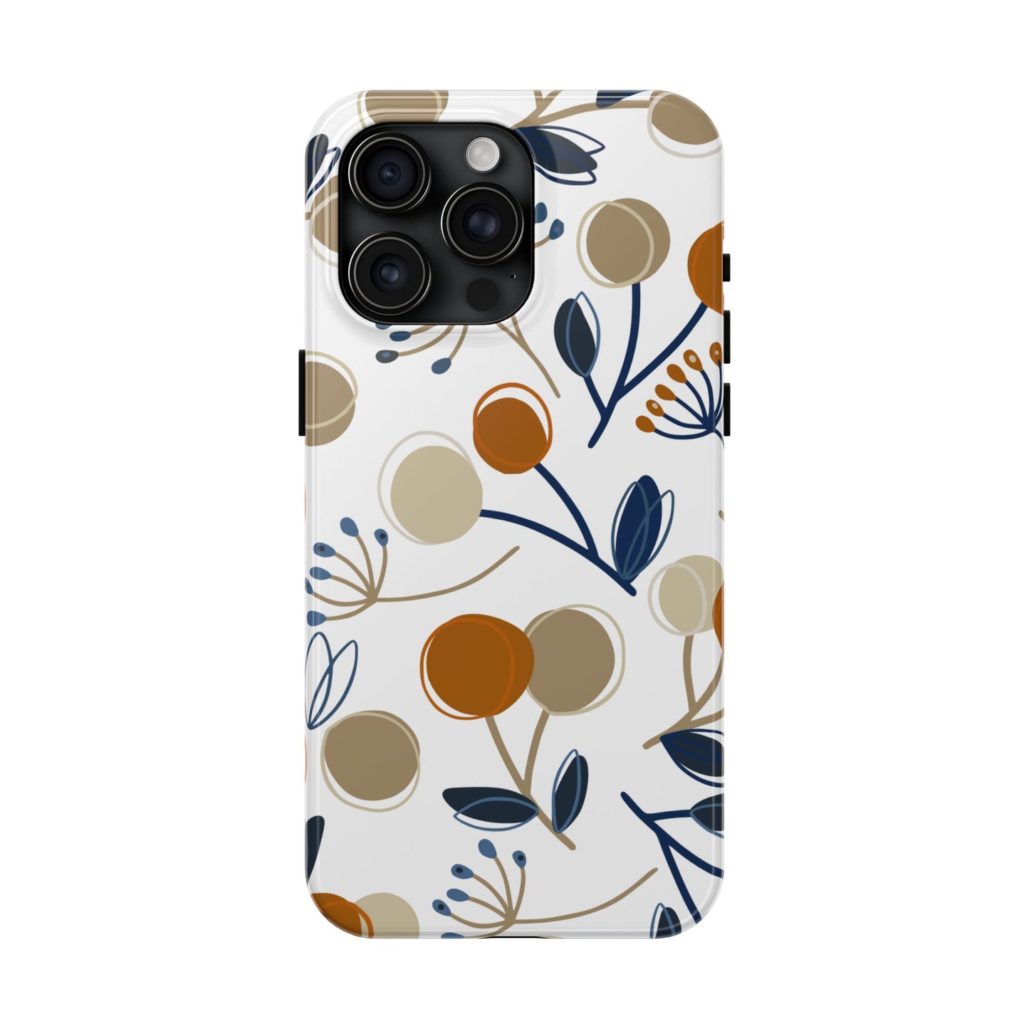 Modern Botanical Berries Tough iPhone Case – Earthy Tones & Navy Accents, Shock-Resistant