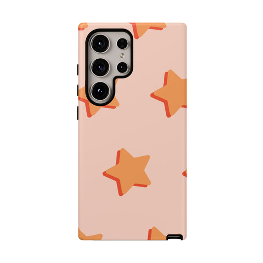 Retro Orange Stars Samsung Galaxy Case – Shock-Resistant, Smooth Matte Finish, Dual-Layer Design