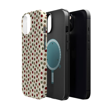 Festive Red & Green Polka Dots on Cream – MagSafe iPhone Case