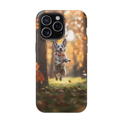 Energetic Blue Heeler Forest Pup MagSafe iPhone Case – Durable Outdoor-Inspired Design