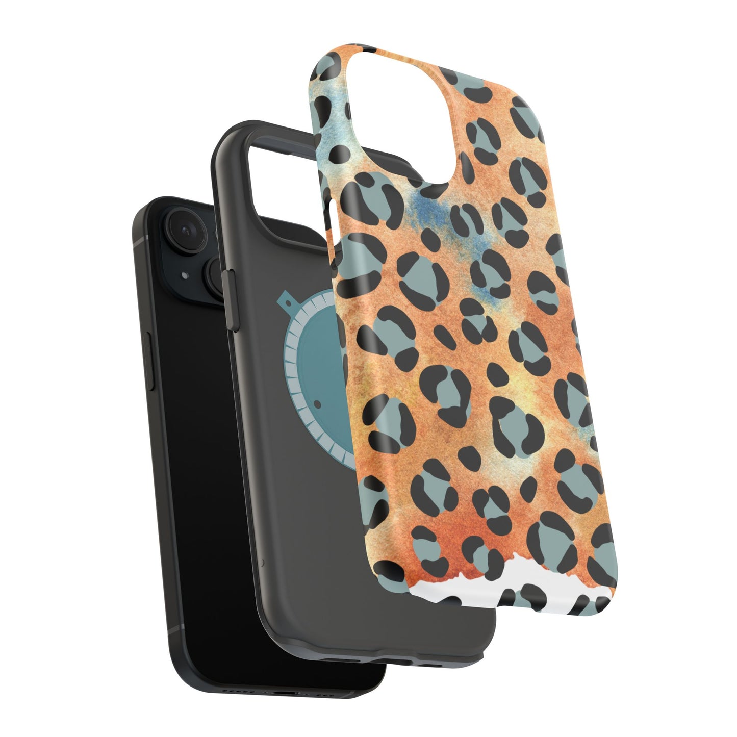 Sunset Watercolor Leopard Print Tough MagSafe iPhone Case – Artistic Animal Pattern with Dual-Layer Protection