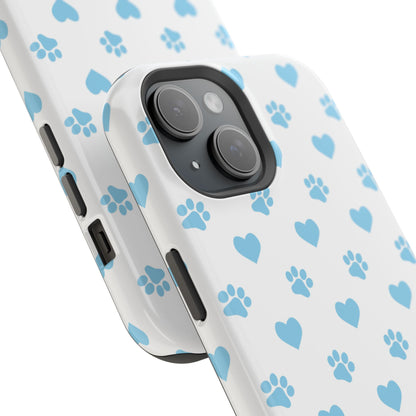 Blue Paw Prints & Hearts – MagSafe iPhone Case with Adorable Pet-Lover Design