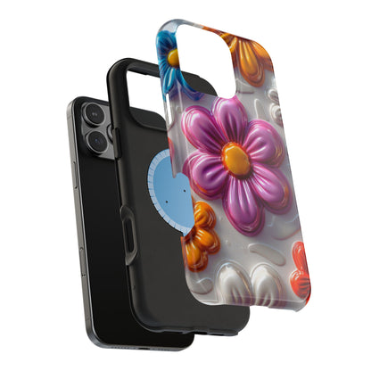 Glossy 3D Floral MagSafe iPhone Case – Colorful Flower Pattern, Durable Protection