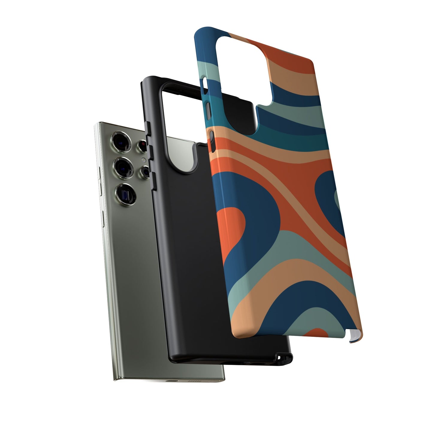 Retro Vibe Wavy Stripes Samsung Galaxy Case – 70s-Inspired in Teal, Orange, and Rust