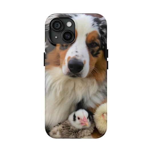 Aussie Farm Dog and Baby Chicks Phone Case