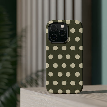 Vintage Green & Cream Polka Dots – MagSafe iPhone Case