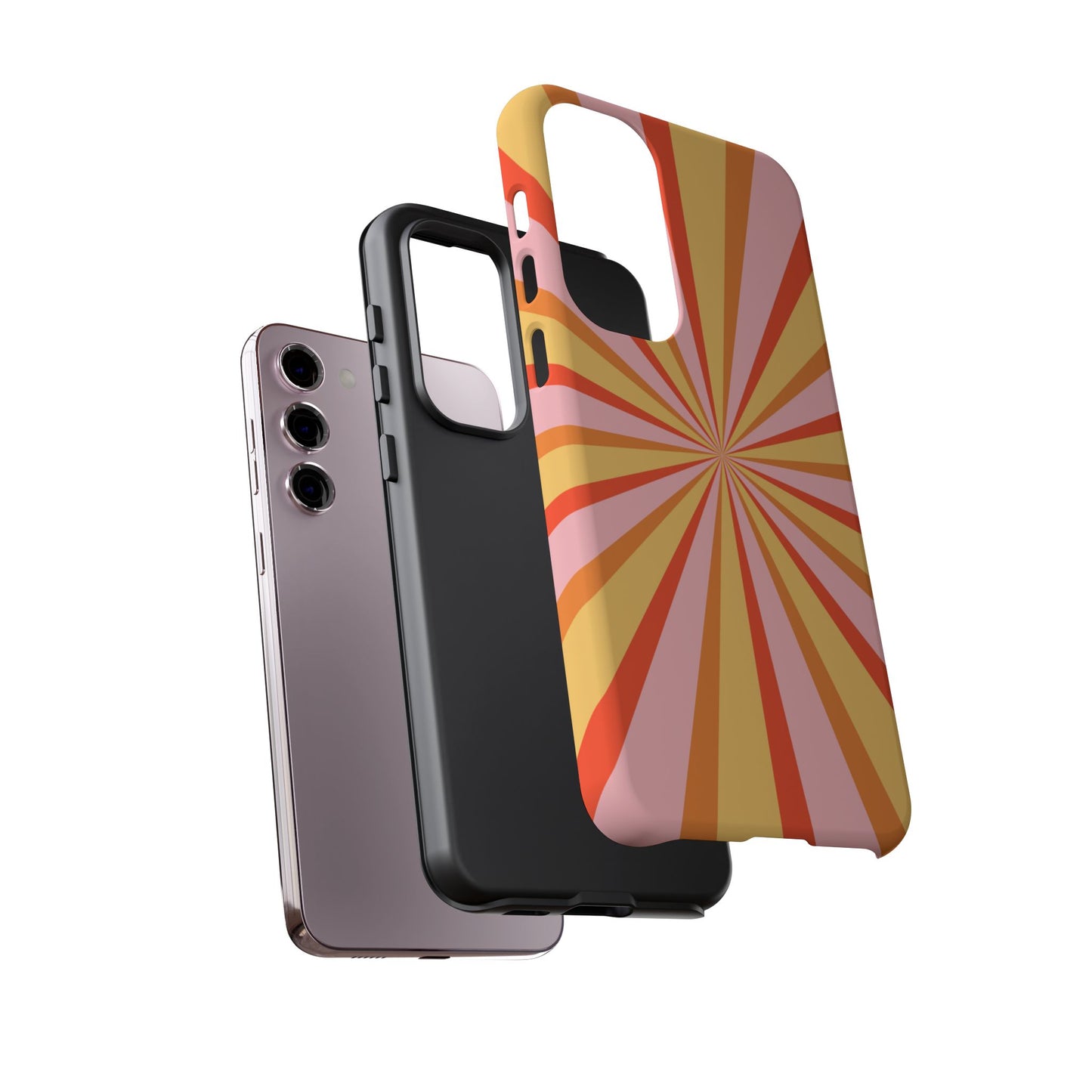 Bold Retro Sunburst Samsung Galaxy Case – Vibrant 70s-Inspired Rays in Orange, Pink, and Yellow