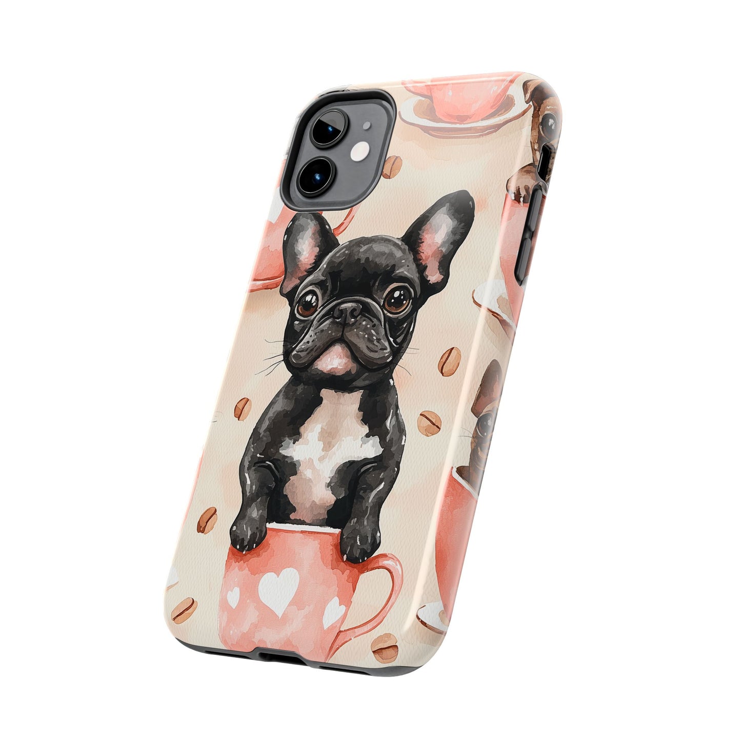 French Bulldogs in Coffee Cup iPhone Case – Cute Dog Art, Shockproof & Slim Design - BOGO Cases