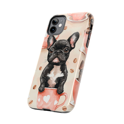 French Bulldogs in Coffee Cup iPhone Case – Cute Dog Art, Shockproof & Slim Design - BOGO Cases