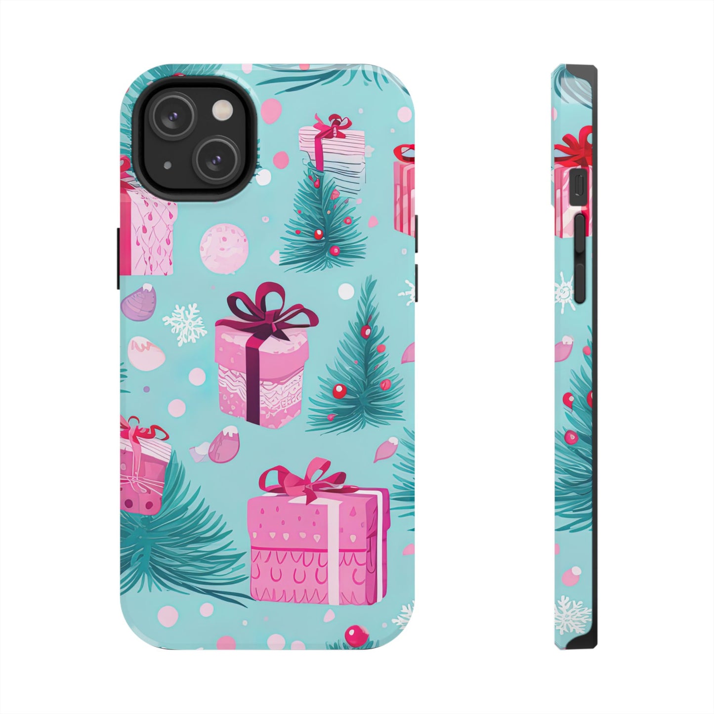 Festive Pink Christmas Gifts and Evergreen iPhone Case – Holiday Theme, Protective Cover