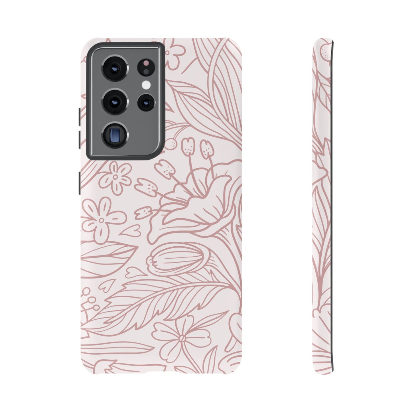 Blush Floral Line Art Tough Samsung Galaxy Case – Delicate Minimalist Design with Dual-Layer Protection