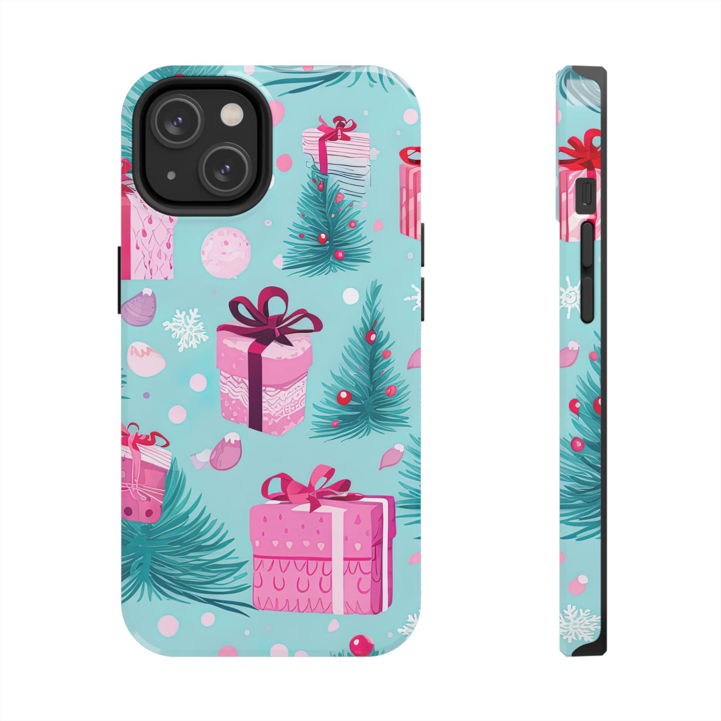 Festive Pink Christmas Gifts and Evergreen iPhone Case – Holiday Theme, Protective Cover