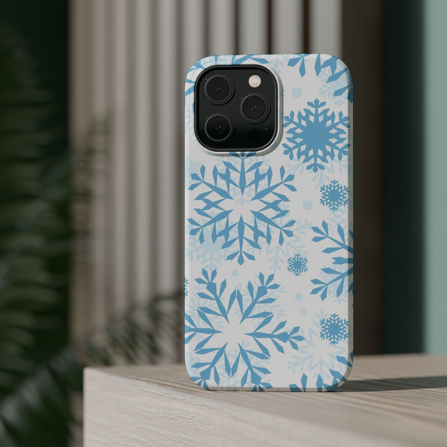 Frosty Blue Snowflakes MagSafe iPhone Case – Shockproof, Smooth Matte Finish, Dual-Layer Design