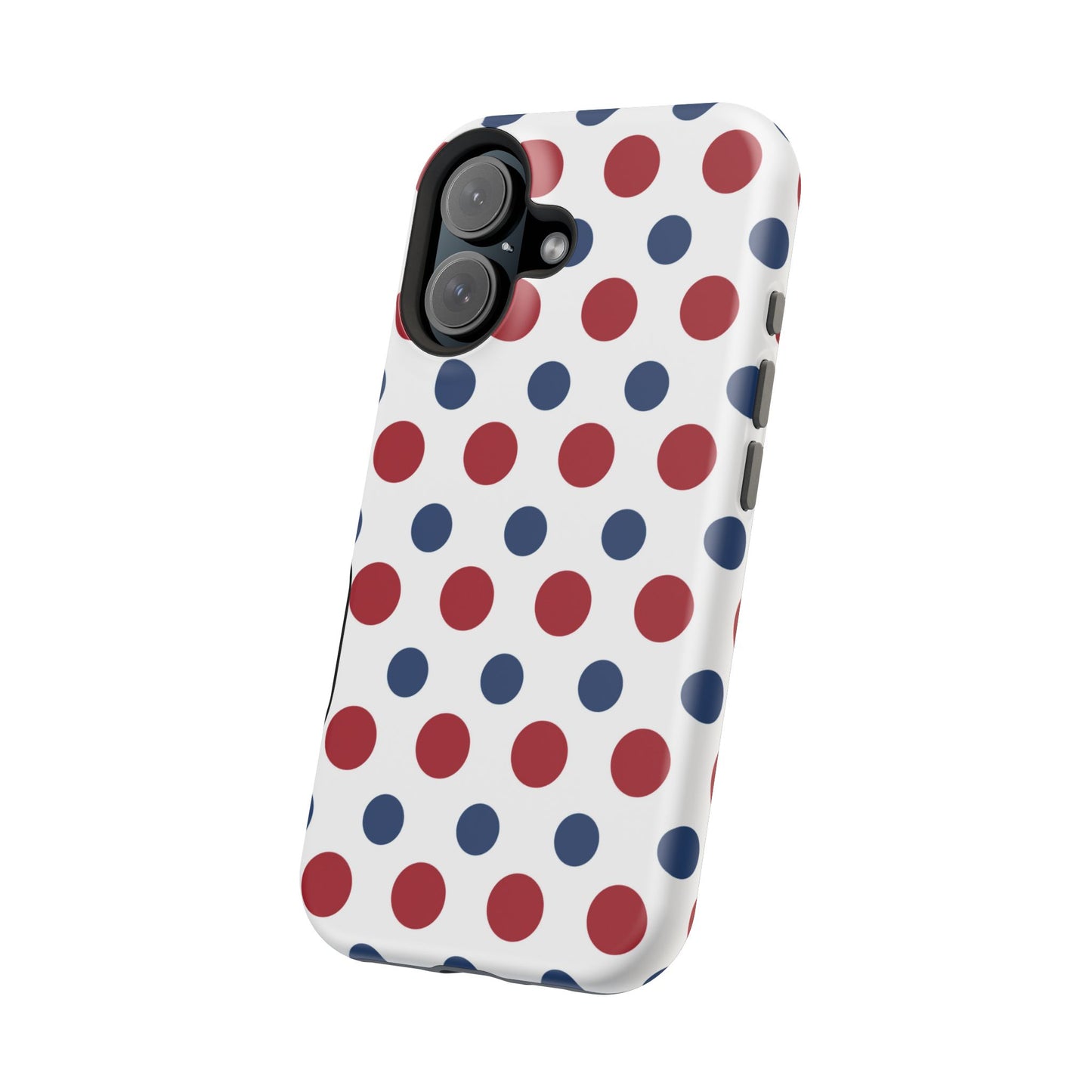 Patriotic Navy, White, and Red Polka Dot MagSafe iPhone Case