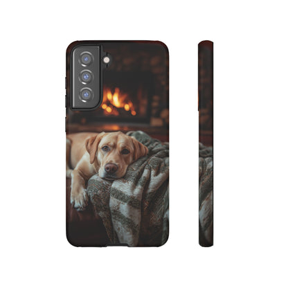 Cozy Labrador by Fireplace Samsung Galaxy Case – Rustic Cabin Protective Cover