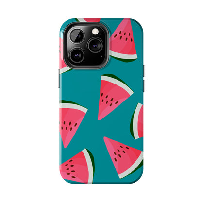 Watermelon Bliss iPhone Case – Vibrant Summer Fruit Design on Teal Background