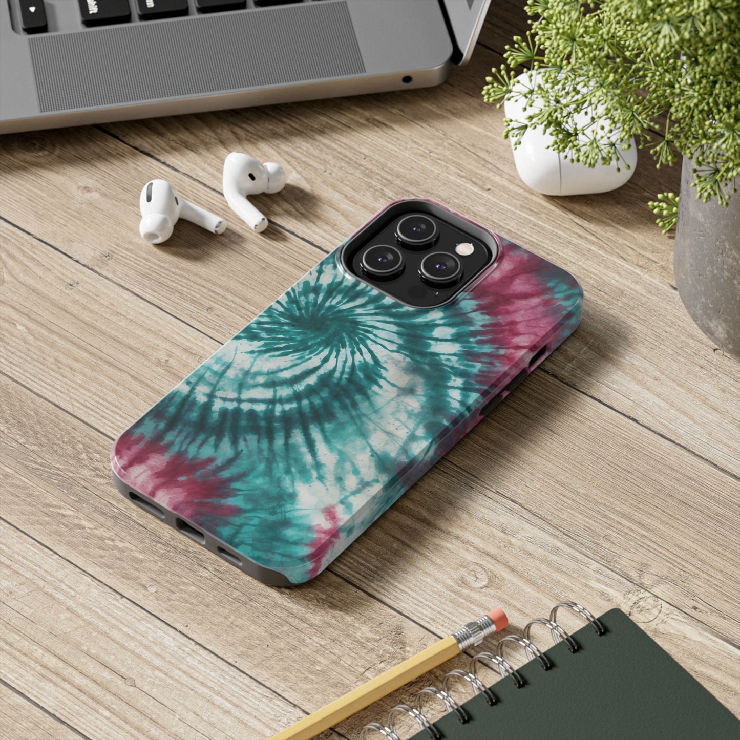 Pink and Teal Tie-Dye iPhone Case – Retro Spiral Design