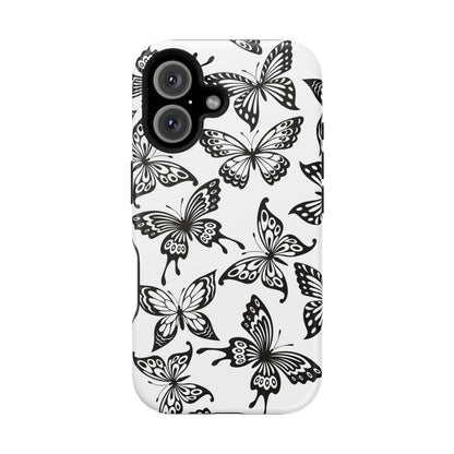 Monochrome Butterfly Pattern Tough MagSafe Case – Dual-Layer Protection with Matte Finish