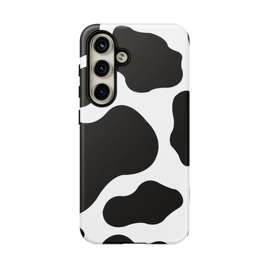 Chic Cow Print Tough Samsung Galaxy Case – Trendy Monochrome Animal Pattern with Dual-Layer Protection