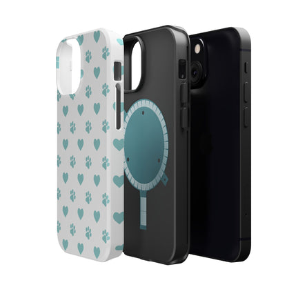 Mint Green Paw Print & Heart MagSafe Case – Pet Lover’s Magnetic Style