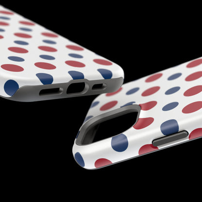 Patriotic Navy, White, and Red Polka Dot MagSafe iPhone Case