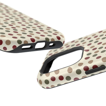 Festive Red & Green Polka Dots on Cream – MagSafe iPhone Case