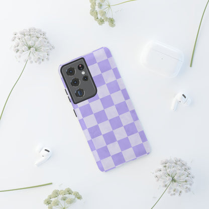 Lavender Checkerboard Samsung Galaxy Case – Shockproof, Smooth Matte Finish, Dual-Layer Design