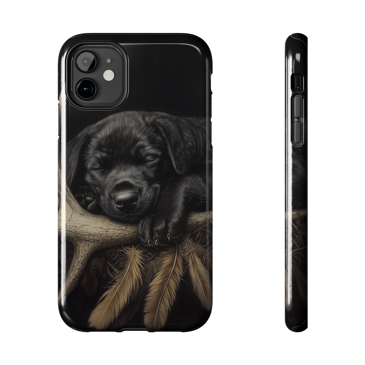 Adorable Black Labrador Puppy on Feathers iPhone Case