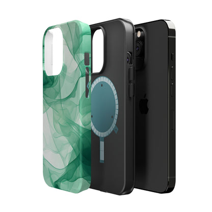 Translucent Flowing Green Fabric MagSafe iPhone Case – Elegant Fluid Design