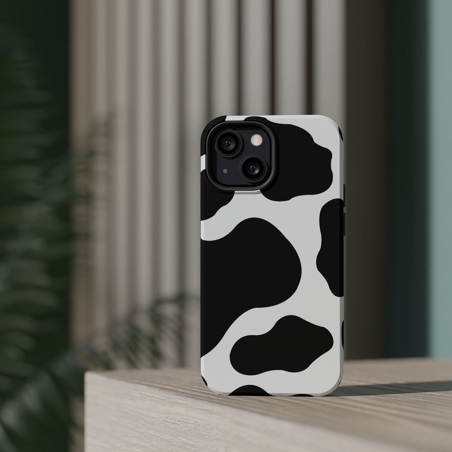 Chic Cow Print Tough Magsafe iPhone Case – Trendy Monochrome Animal Pattern with Dual-Layer Protection