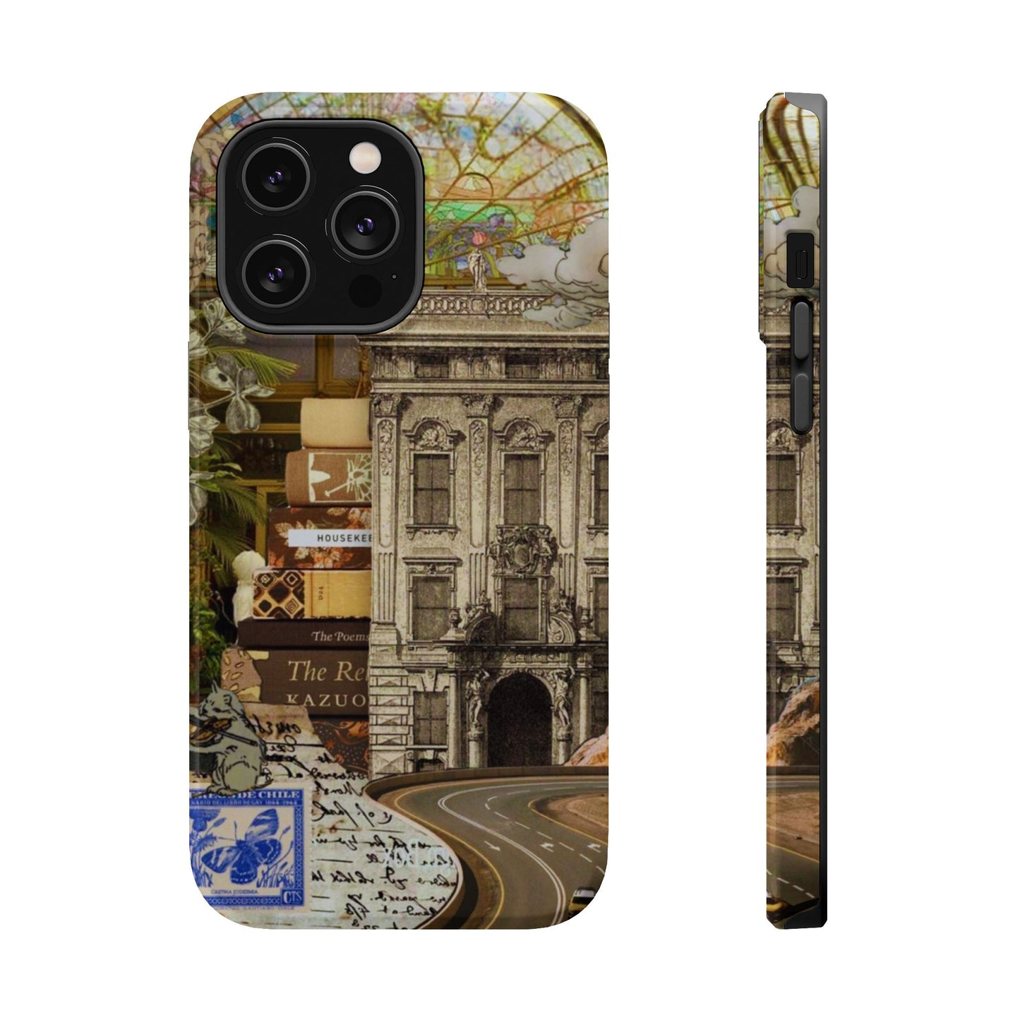 Whimsical Road Trip Collage MagSafe iPhone Case – Dual-Layer Protection with Vintage Art and Adventure Design