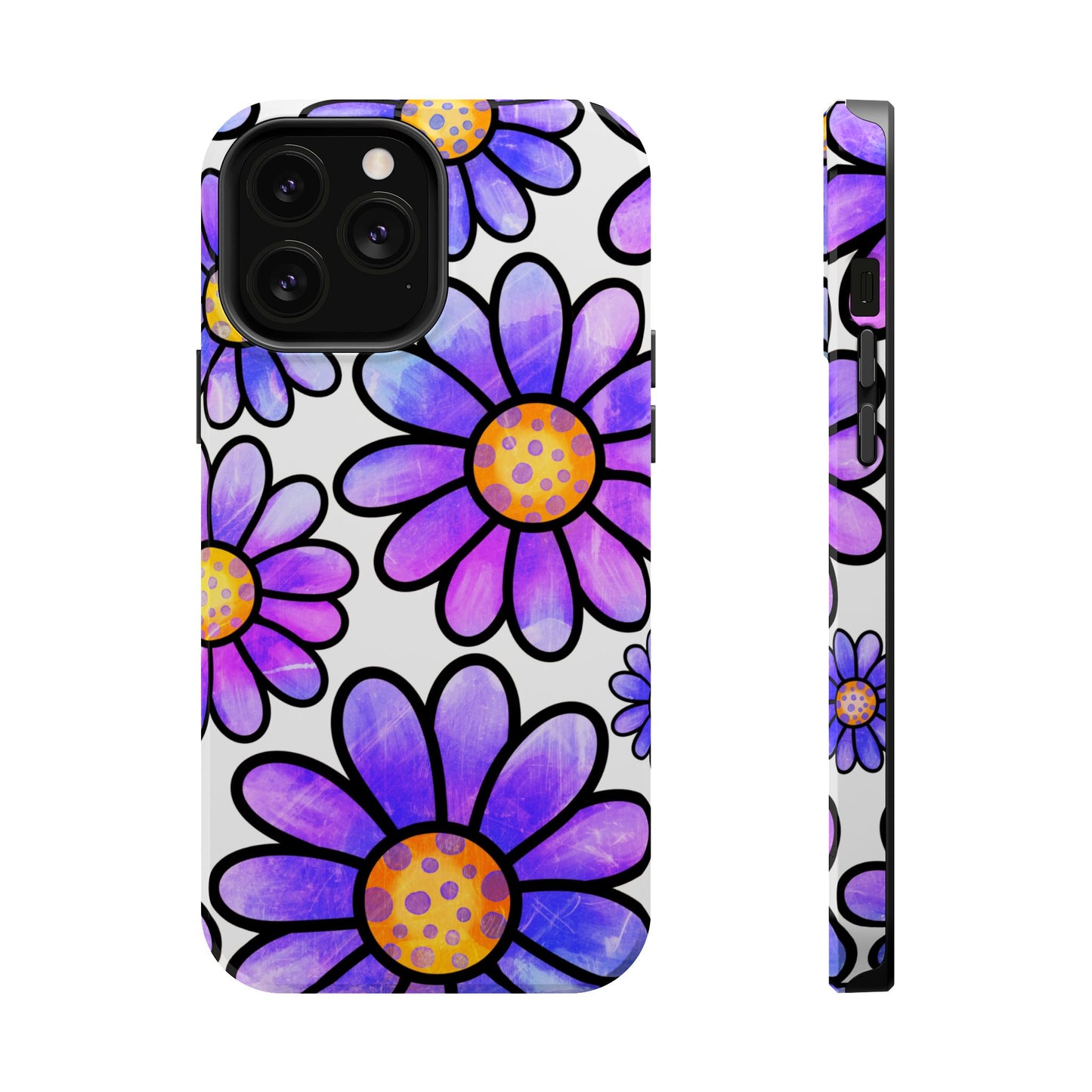 Purple Daisy Delight MagSafe iPhone Case – Slim Profile, Glossy Finish