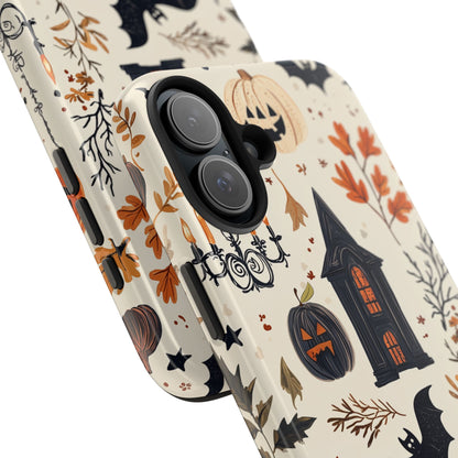 Haunted Halloween iPhone Case – Haunted House, Bats, and Pumpkins Design