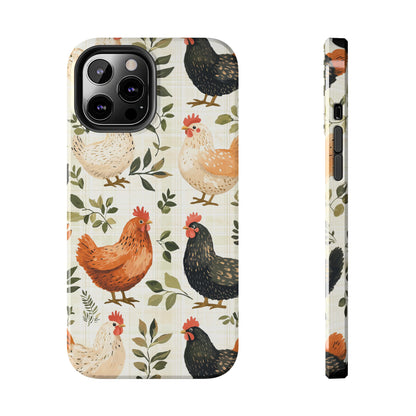 iPhone Case: Vintage Chicken Farmhouse Case – Rustic Leaves Design